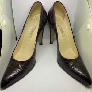 Prada Brown Croc-Embossed Heels
